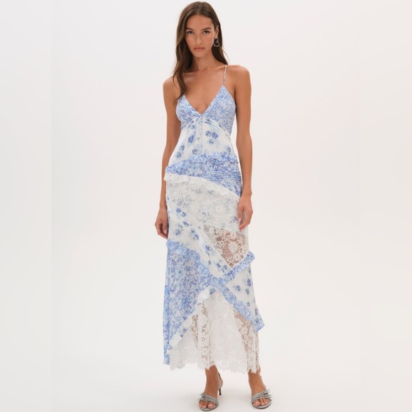 For Love And Lemons Rosalyn Blue and White Maxi Dress Size Small - Picture 1 of 17